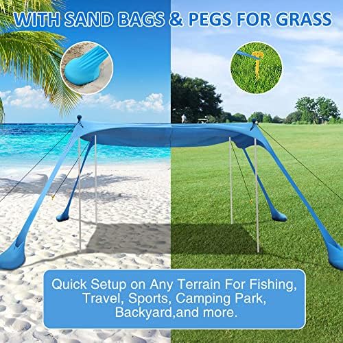 Beach Canopy, Beach Tent Sun Shelter with Beach Blanket,Beach Shade 11x11 FT with UPF 50+ UV Protection, Beach Sun Shade Canopy for Beach, Camping, Backyard and Picnics.