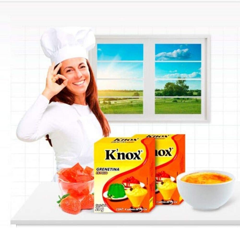 Knox Grenetina para Gelatina en Polvo Natural Sin Sabor 2 Pack - cada caja contiene 4 sobres individuales de 7gr