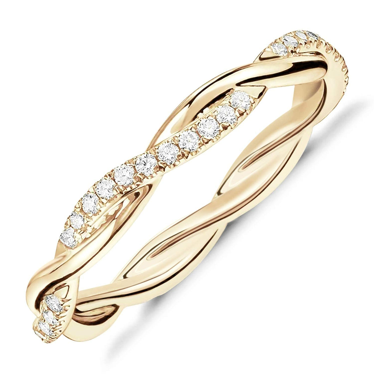PAVOI 14K Gold Plated Cubic Zirconia Twisted Rope Eternity Band Yellow Gold for Women Size 8