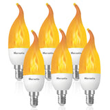 Morsatie Upgraded Flame LED Flame Light Bulbs, 3 Mode E12 Flickering Light Bulbs, Chandelier Base Candle Fire Light Bulb for Halloween Christmas Party Porch Patio Indoor Outdoor Decoration-6 Pack