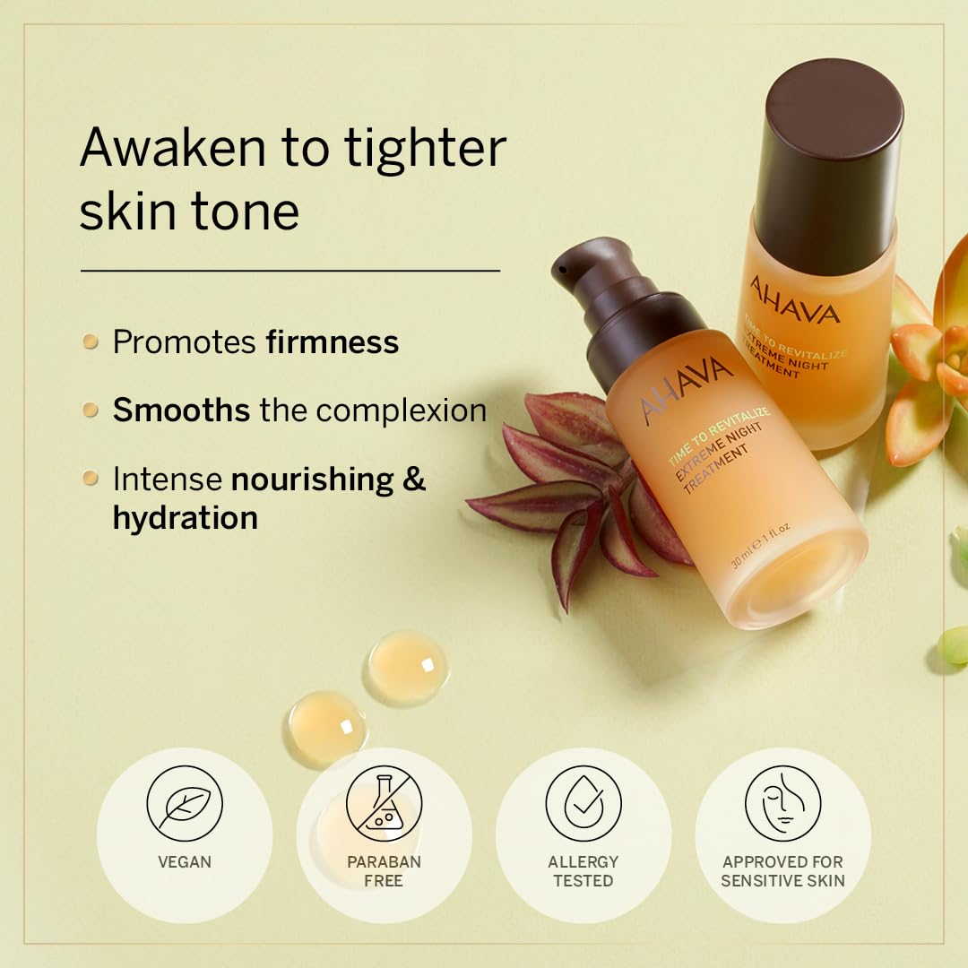 AHAVA Extreme Night Treatment - Exclusive Moisturizer, Neck & Chest Cream, Smoothes Skin & Reduces Wrinkles, Enriched with Patented Extreme Complex, Dead Sea Osmoter, Peptides & Resveratrol 1 Fl.Oz