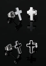 REVEMCN 3-Pair Cross Earrings for Men & Women, Stainless Steel & 925 Silver