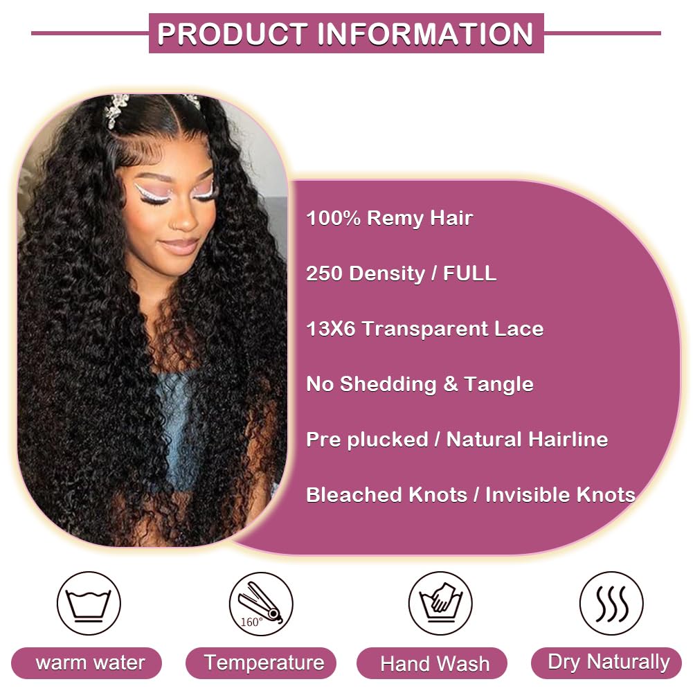 EGOTOI 250% Density HD Lace Front Wigs Human Hair 13x6 Deep Wave Lace Front Wigs Human Hair 28inch Bleached Knots Pre Plucked Curly Human Hair Wig for Women 100% Human Hair Natural Color