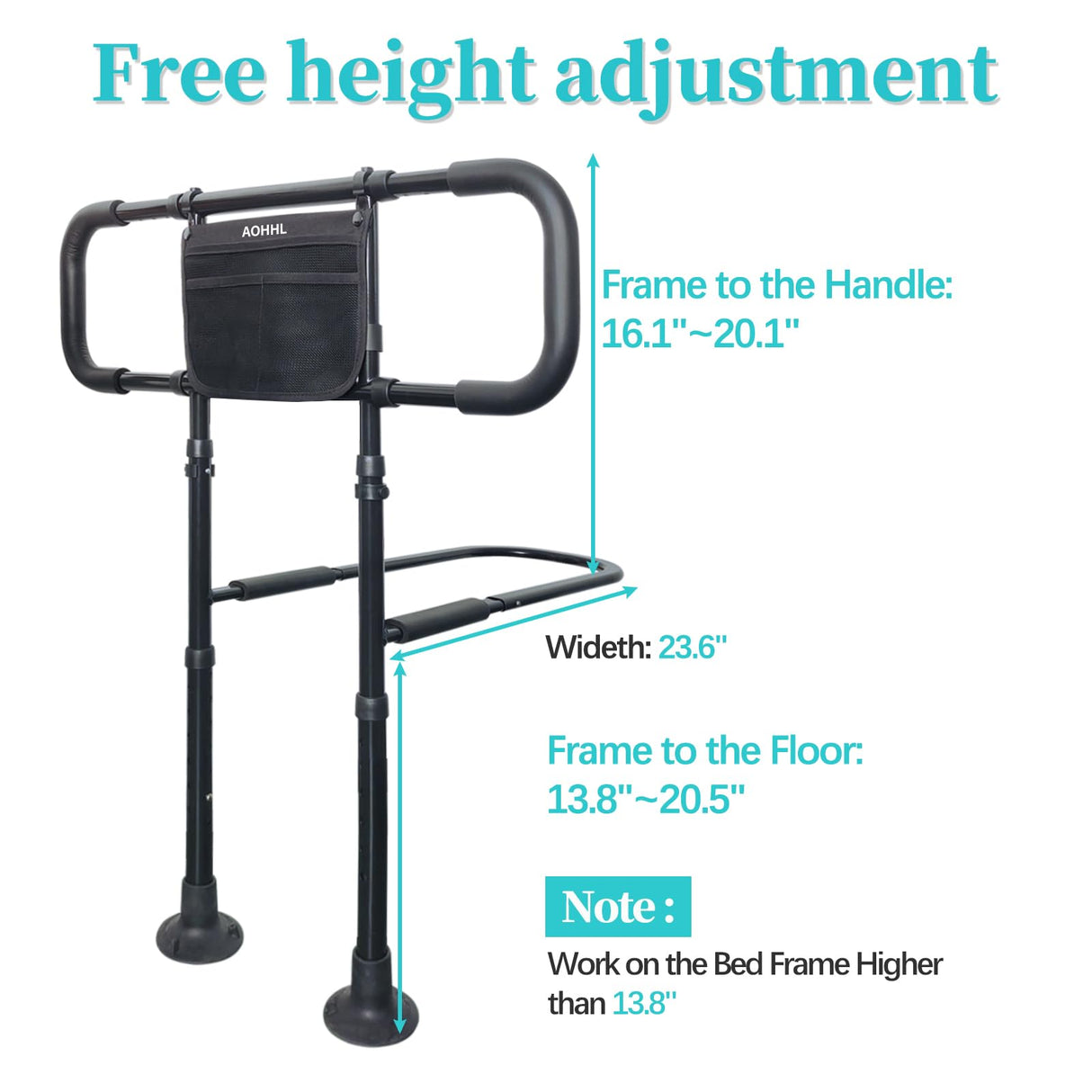 Bed Rails for Elderly Adults Safety with Adjustable Heights Storage Pocket Assist Support Side Railings for Seniors Citizens Slides Under Mattressbed Cane Bed Guard Bed Handles Bars (Black)