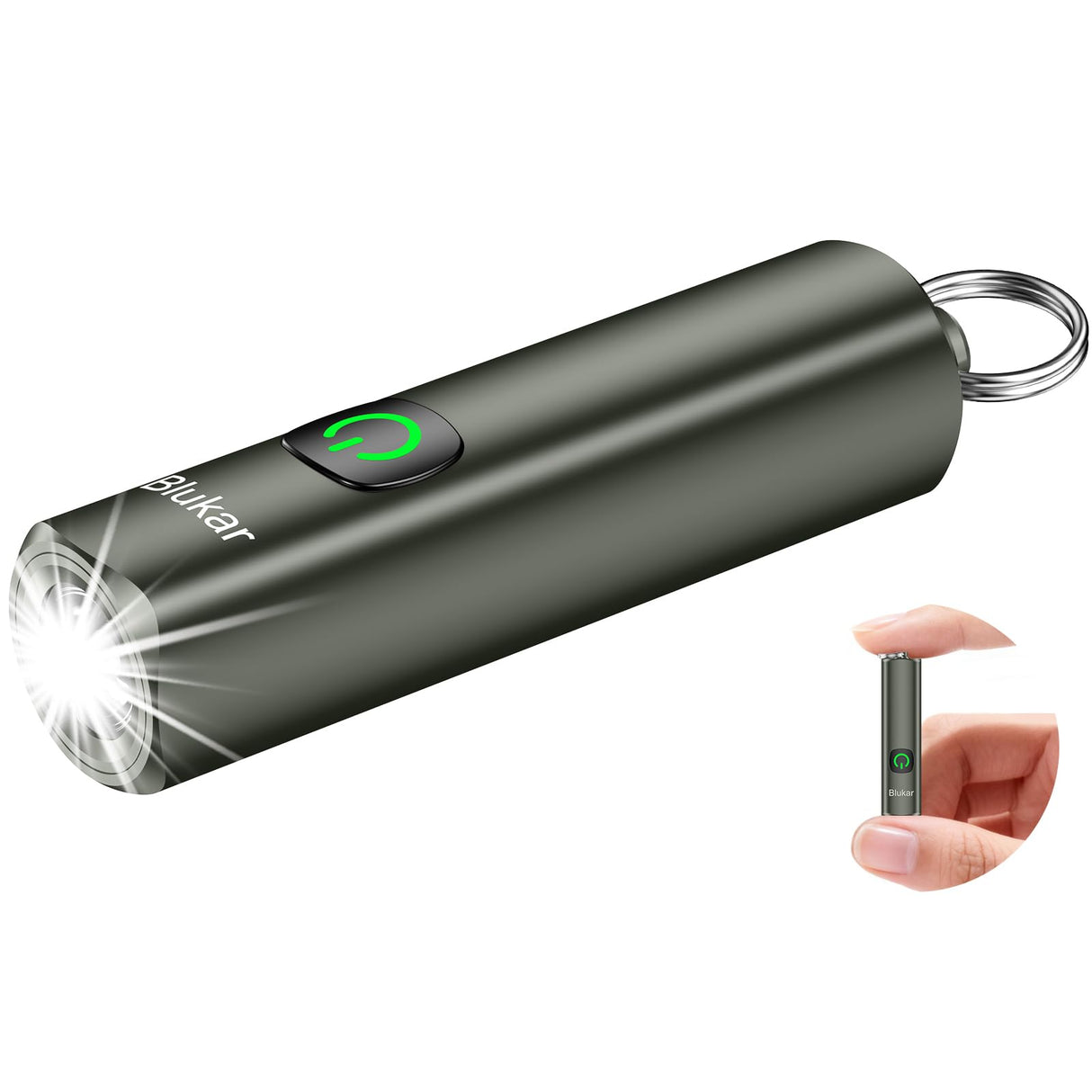 Blukar Rechargeable EDC Flashlight, Mini Keychain Flash Light with 3 Lighting Modes, Memory Function, Waterproof, Compact and Portable Pocket Light for Everyday Carry, Emergency,Camping-Gray