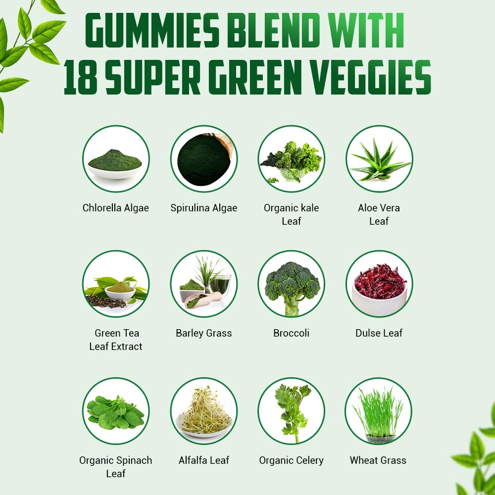 Supergreens Veggies Gummies - Vegetarian Fiber Gummies for Adults & Kids - Daily Green Superfoods with 35+ Essential Vitamins & Support Immunity & Gut Health - 4g of Fiber per Two Gummy (60 Count)