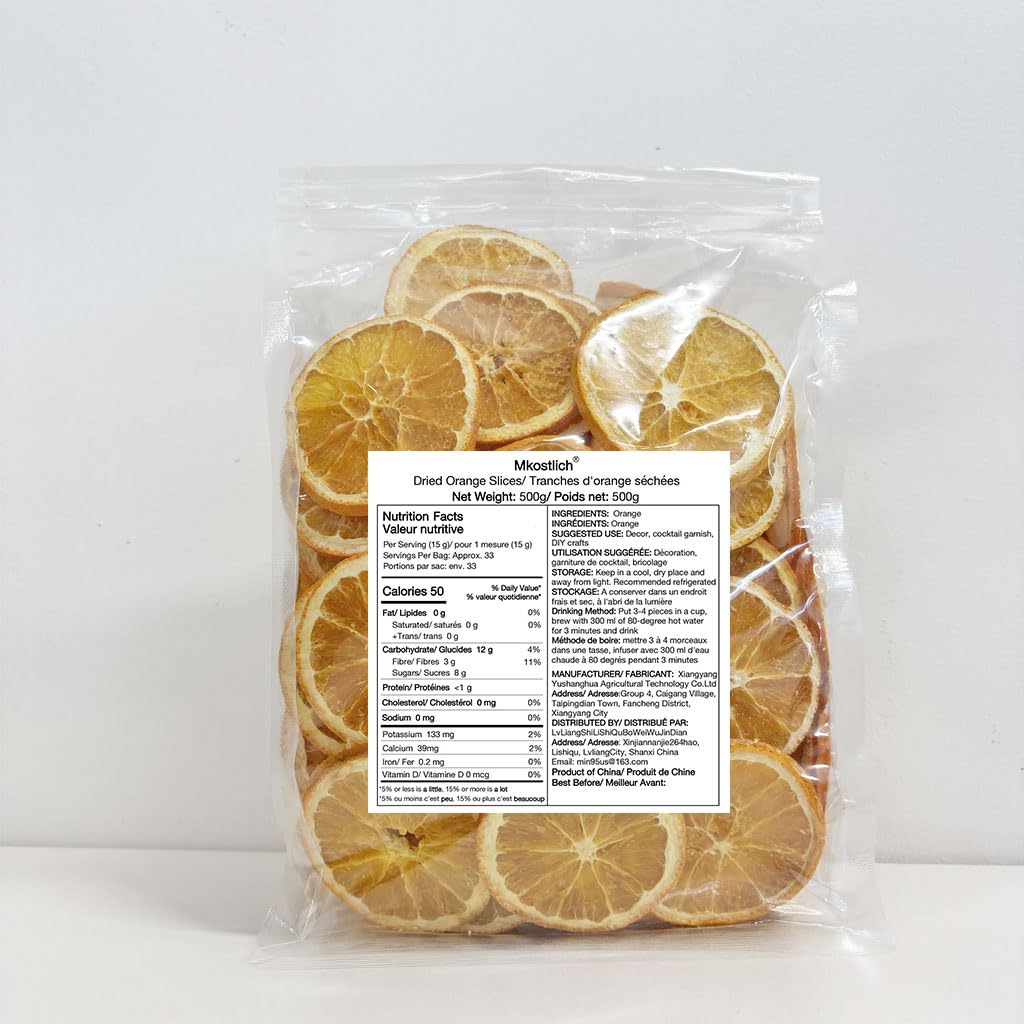 Mkostlich Dried Orange Slices Bulk, 17.63oz/500g Dehydrated Orange Slice, Natural Dried Citrus Slices for Cocktails/ Christmas Decor/ Candles/ Crafts, No Sugar Added