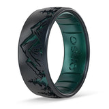 Enso Rings Etched Classic Silicone Rings - Comfortable and Flexible Design - Peak - Black Pearl/Emerald - Size 11