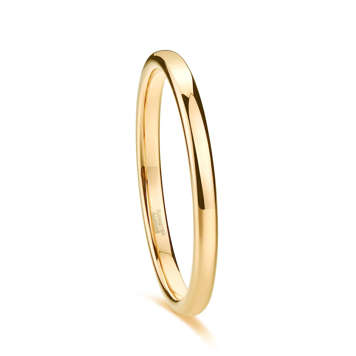 TRUMIUM 2mm 24K Gold Plated Tungsten Rings for Women Plain Thin High Polish Engagement Wedding Band Size 8