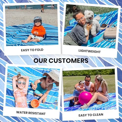 Extra Large Beach Blanket Waterproof & Sandproof 9'x10'8" for 10 People - Beach Essentials for Family, Picnic, Concert, Travel - Includes 4 (+2) Stakes - by Everlasting Comfort