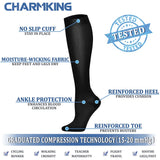 CHARMKING Compression Socks for Women & Men (8 Pairs) 15-20 mmHg Graduated Copper Support Socks are Best for Pregnant, Nurses - Boost Performance, Circulation, Knee High & Wide Calf (S/M, Black)