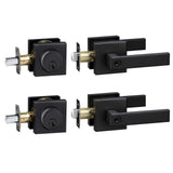 Exterior Door Lock Set,Combo Lock-Heavy Duty Black Door Handle and Single Cylinder Deadbolt Lock,Keyed Alike Door Locks for Front Door(Matte Black,2Pack Set)