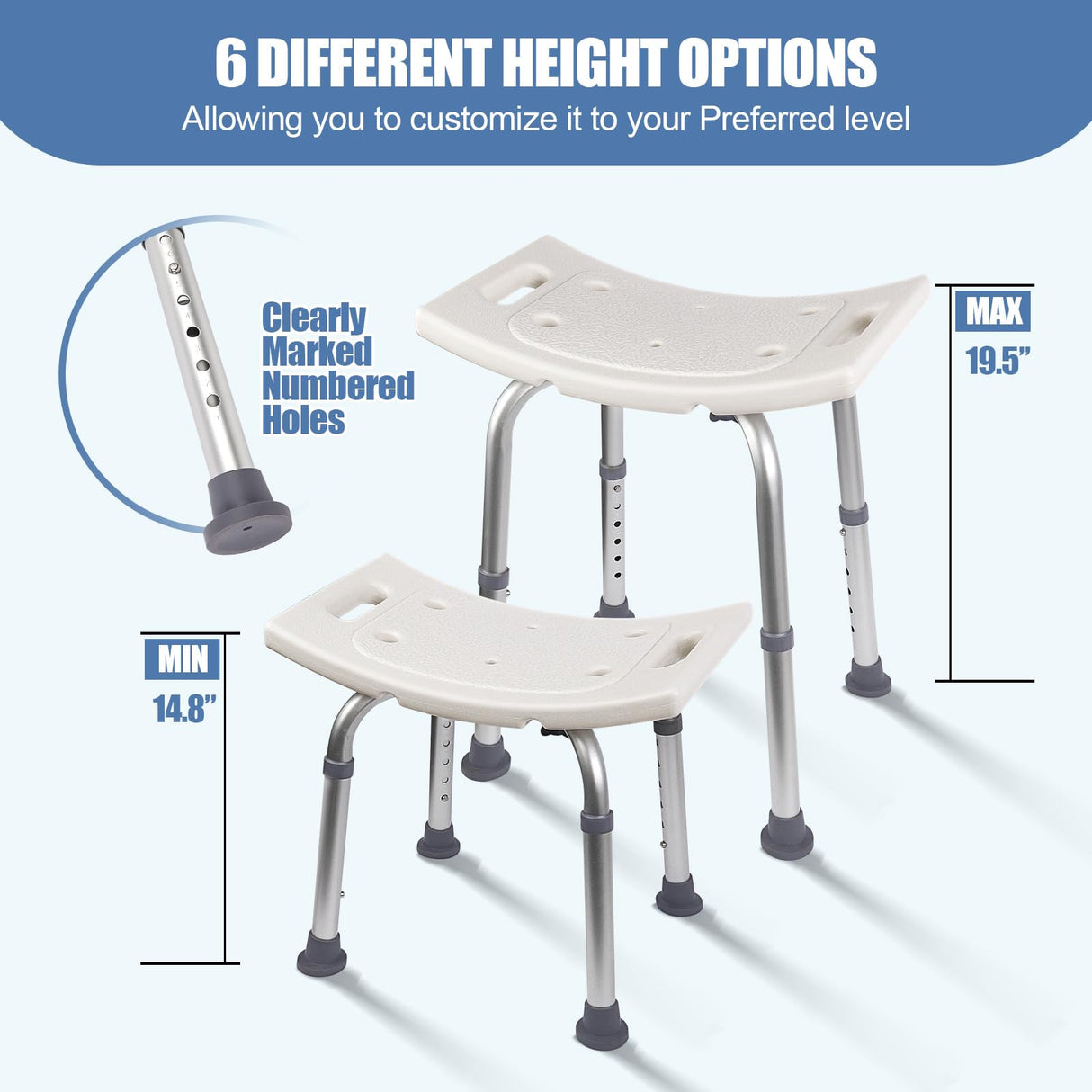 Ez2care Classic Shower Chair for Inside Shower, Certified 300 lbs,Non-slip Shower Seat with Suction Feet, Adjustable Stool for Inside Tub, Medical Shower Bench for Seniors, Elderly and Disabled, White