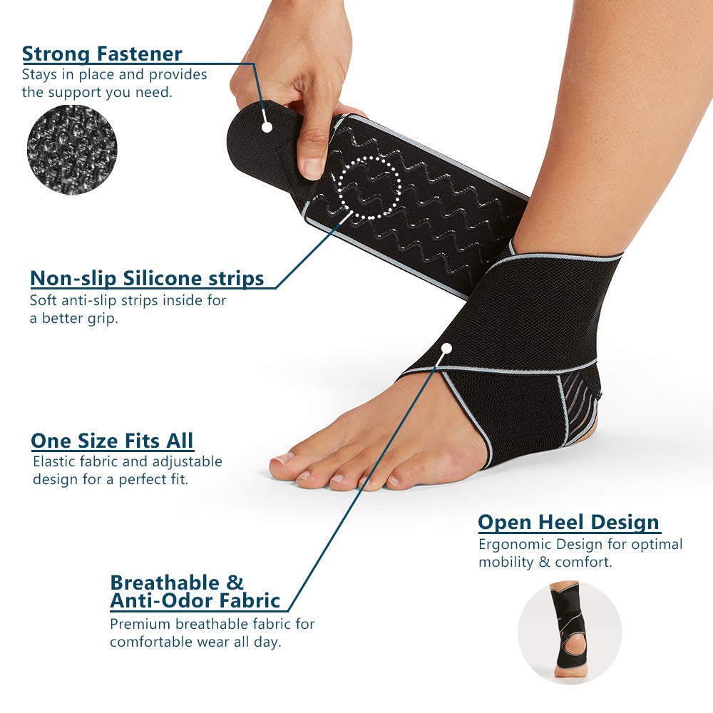 ComfiLife Ankle Brace for Men & Women, Orthopedic Brace - Adjustable Compression Wrap, Ankle Sleeve for Plantar Fasciitis, Tendinitis, Sprain, Swelling, Minor Sprains, Sports, Breathable, One Size