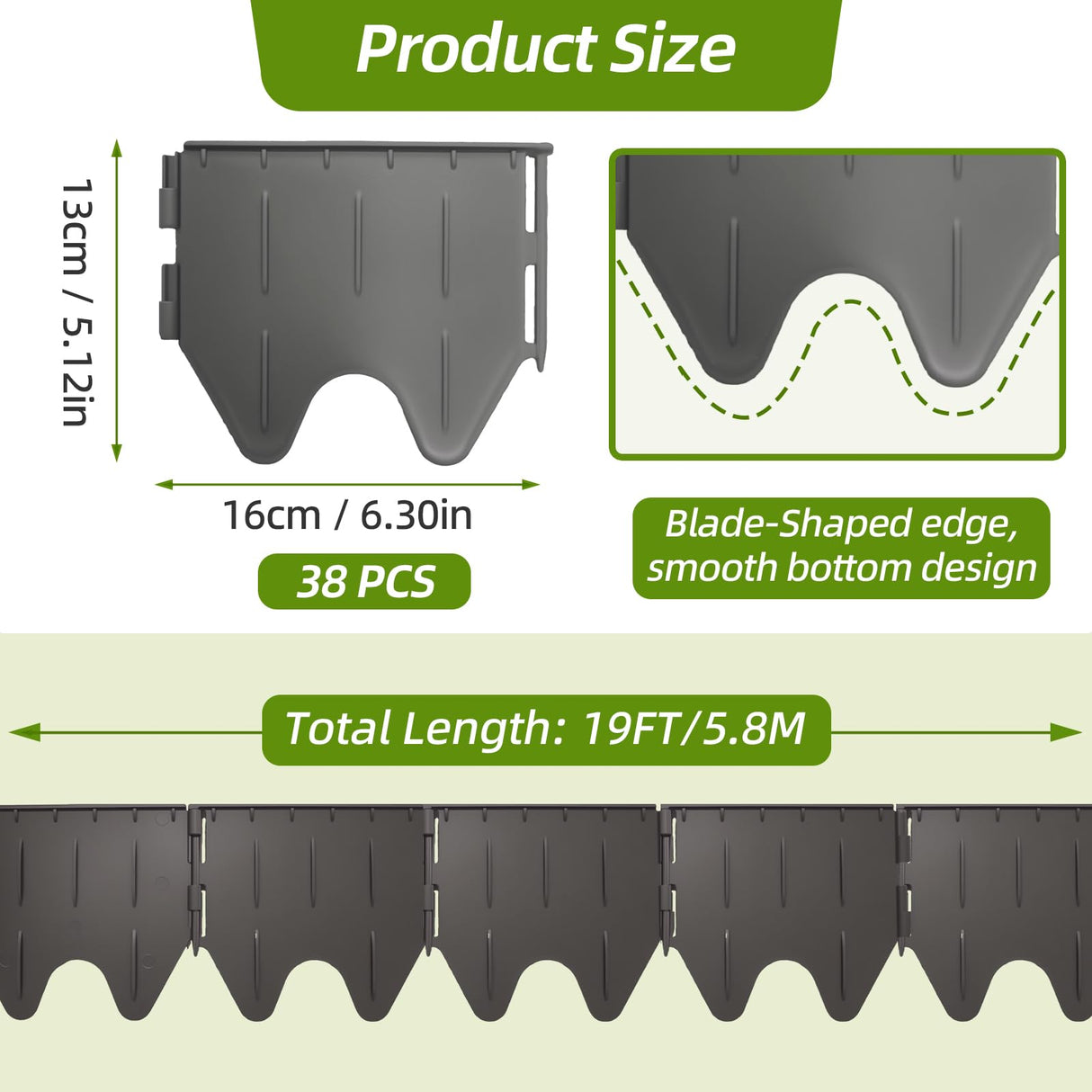 38PCS Garden Edging Border - 20FT Sturdy Landscape Flower Bed Lawn Edging Borders, Plastic Decorative Garden Fence Landscape Border, Interlocking Design for Patio Yard Pathway Sidewalk