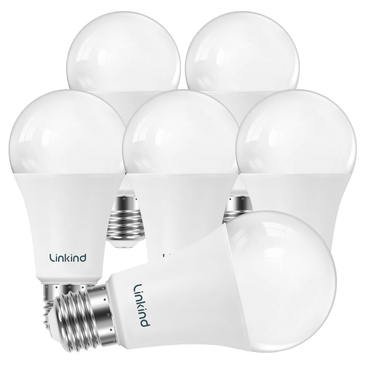 Linkind A19 LED Light Bulbs Dimmable, 100W Equivalent Light Bulbs, 16W, 2700K Soft White, 1600 Lumens LED Bulbs, E26 Standard Base, 120V, Lighting for Bedroom Living Room Home Office, 6 Packs