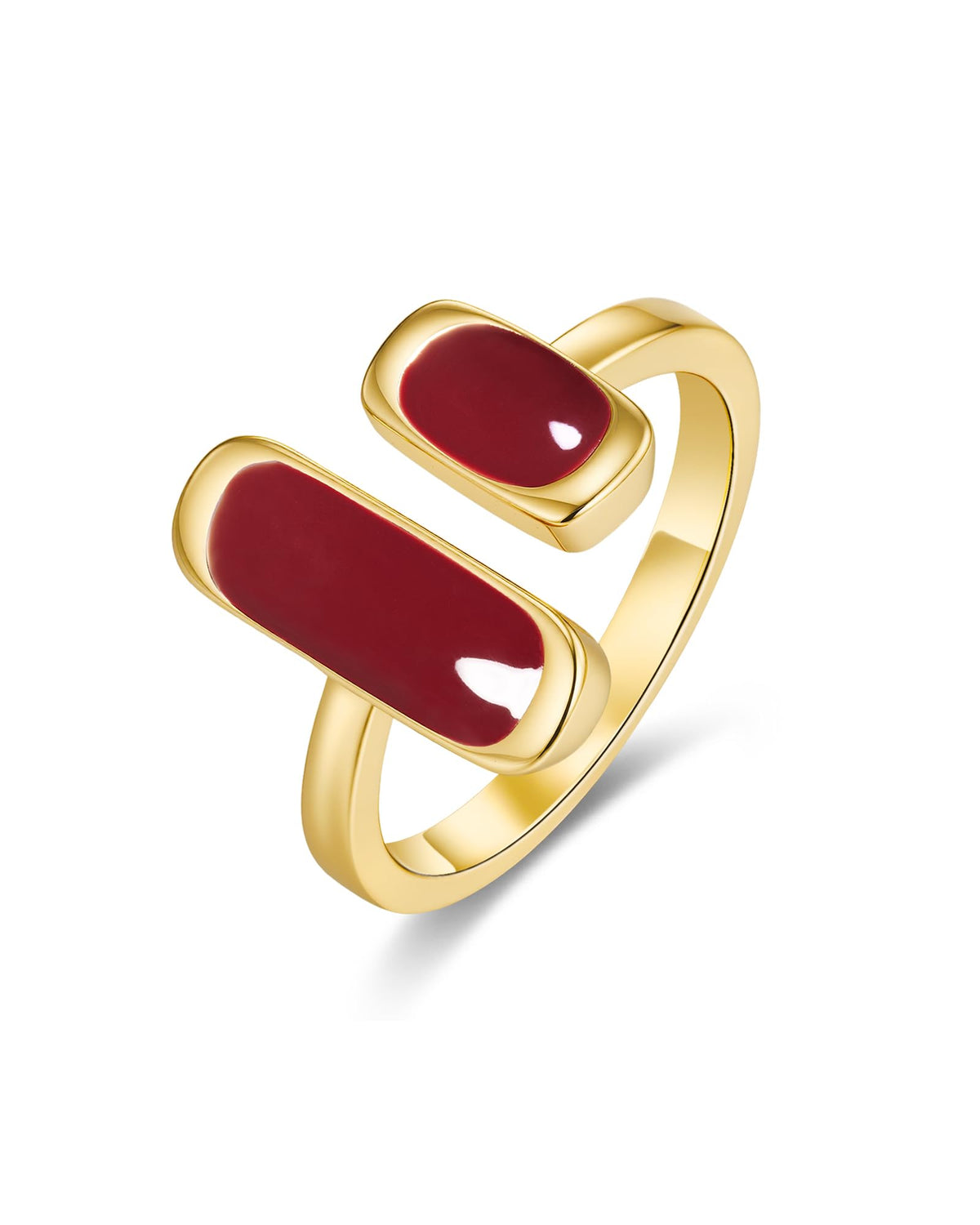 SNGIA 18K Gold Plated Color Enamel Rectangular Adjustable Open Statement Ring for Women Burgundy Red Ivory White Mocha Taupe Emerald Green Cobalt Blue Pearl White Lime Green Geometric Cuff Jewelry