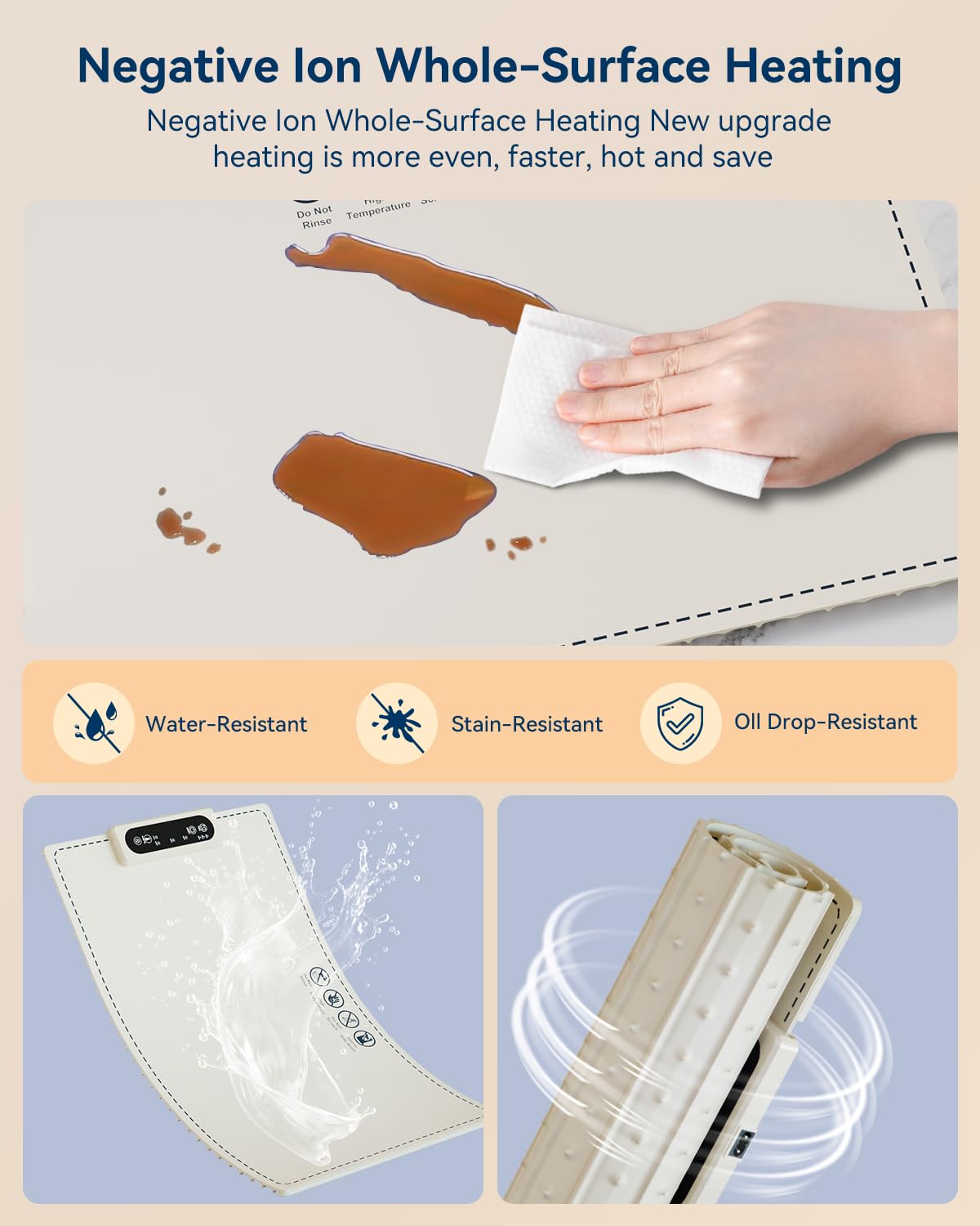 Electric Warming Tray, Negative ion Food Warming Mat, Full Surface Heating Rollable & Portable, Premium Silicone Nano-Material, 3 Modes- Versatile Food Warmer for Gatherings, Parties, Christmas