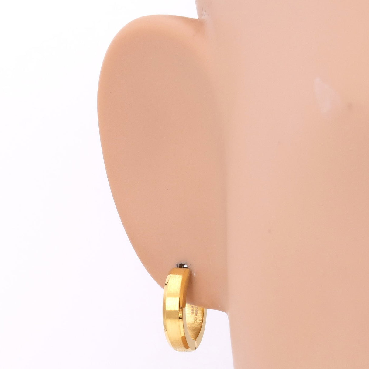Pair Stainless Steel Bevel Edge Hoop Huggie Men Earrings Gold-tone Color 16mm