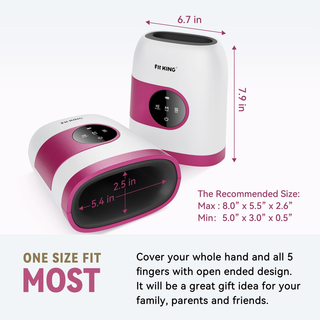 FIT KING Hand Massager with Heat for Hand Massage and Arthritis Carpal Tunnel Finger Numbness Relief - Cordless & Portable & Touch Screen - Birthday Gifts for Wife Mom Girlfriend- FSA HSA Eligible