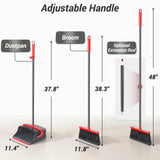 Zeawec Broom with Dustpan Set for Pet Hair & Dust Cleanup, Red & Gray