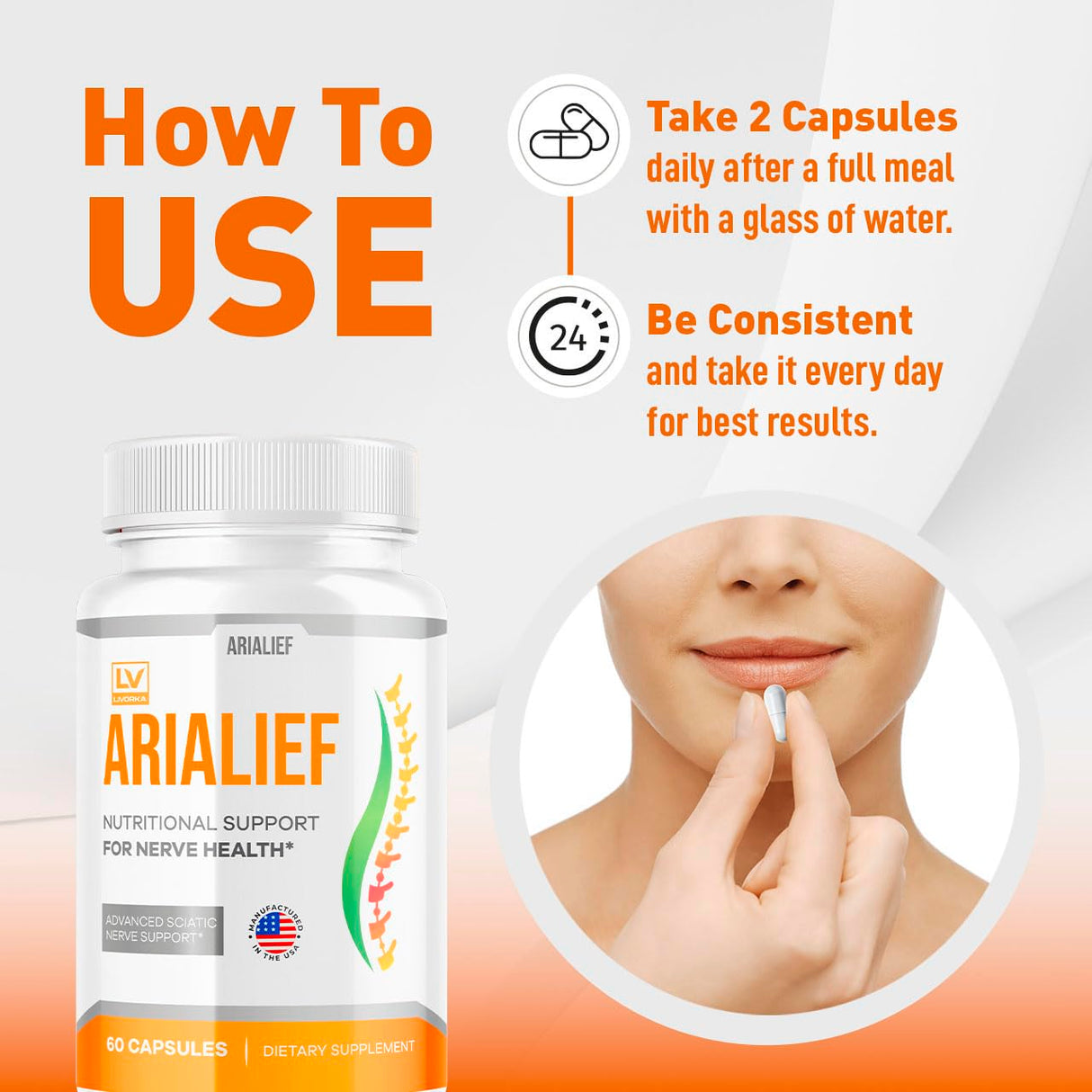 Arialief Capsules for Sciatica, Arialeaf Nutritional Support for Nerve Health, Arialeaf Prime Palm Sciatica, Aria Leaf Primepalm Aria LIEF Vitamin, 1 Month