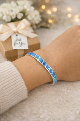 Blue Fire Opal Cuff Bracelet for Women – Turquoise & Lapis Style Silver Bangle, Adjustable Boho Southwestern Jewelry Gift