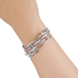 Beaded Pearl Bangle Wrap Bracelet - Fashion Bohemian Jewelry Multilayer Charm Bracelet with Thick Silver Metal Beads, Gift For Women(Metal)