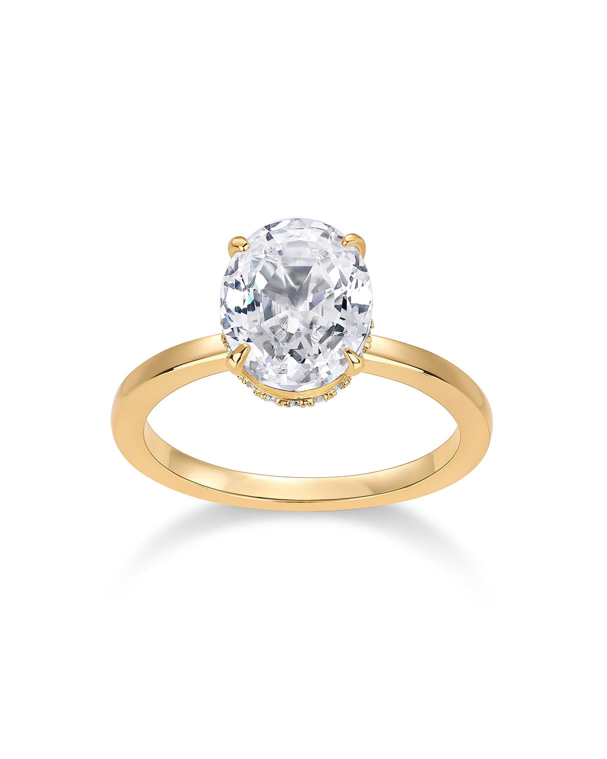 PAVOI 14K Yellow Gold Plated Oval Engagement Ring for Women - Hidden Halo 2.5CT Cubic Zirconia Promise Ring - Wedding Band - Size 6