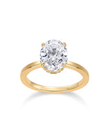 PAVOI 14K Yellow Gold Plated Oval Engagement Ring for Women - Hidden Halo 2.5CT Cubic Zirconia Promise Ring - Wedding Band - Size 6