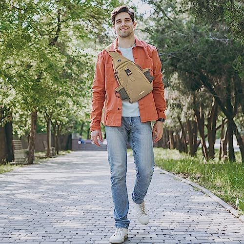 G4Free Canvas Sling Bag Crossbody Backpack with USB Charging Port & RFID Blocking, Hiking Daypack Chest Bag for Women Men