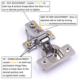 20 Pack Soft Close Cabinet Door Hinges for 1/2 Inch Overlay Cupboard, 105 Degree Opening Angel, Stainless Concealed Kitchen Cabinet Hinges with Mounting Screws, Manual and Door Bumpers