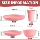 Gudvilla Pink Dinnerware Sets for 8,Pink Plates and Bowls Sets Plastic,Wheat Straw Dinnerware Sets Unbreakable Microwave Safe Lightweight,32 Pcs Christmas Dishes Set for Kids Elderly Kitchen Outdoor
