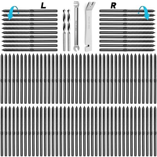 Steel DN Mate 100 Pack Black T316 Stainless Steel Left&Right Handed Thread Swage Lag Screws for Wood Post of 1/8" Black Cable Railing Kit, Deck/Stair Railing DIY Baluster Kit, Wrench Included