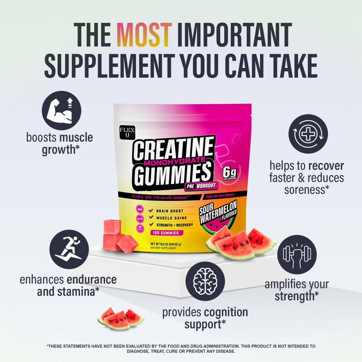 (6g) Creatine Gummies for Men Women, Preworkout Monohydrate Chews with Muscle Growth Gym Gains Builder, Pre Post Workout Recovery Protein NSF Certified Body Building Vegan Supplement Vitamin (120 Ct)