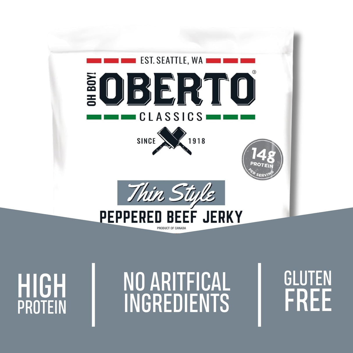 Oh Boy! Oberto Classics Thin Style Peppered Beef Jerky, 1.2 Ounce (Pack of 8)