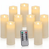 Enido 9pcs Flameless Candles with Remote, 2.2" x 5/6/7" Heat-Resistant Plastic LED Pillar Candles, Battery Operated Moving Wick Fake Candles with Timer, Realistic for Wedding, Outdoor, Home Decor
