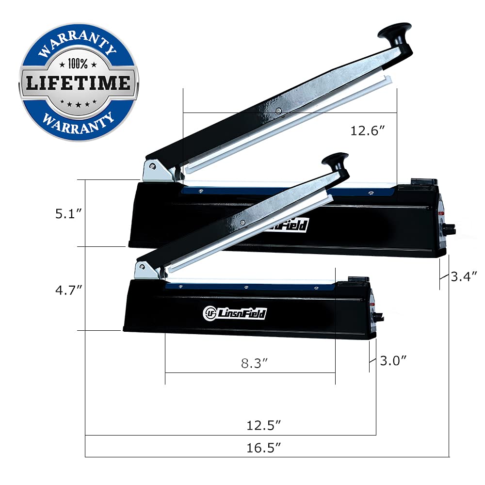 LinsnField Sealer Pro, 8-inch Impulse Heat Sealer, 2-mm Sealing Width Super Heavy Duty Bag Sealing Machine with Extra 2 Replacements,Black