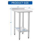HARDURA Stainless Steel Commercial Work Table Prep Work Metal Table 24×18 Inches with Undershelf and 2" Backsplash Heavy Duty NSF 430 for Kitchen Food Prep