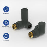 VANCOCO Anthracite 15mm /1/2'' Towel Rail Valves, Round Head Manual Radiator Valve Standard Connection for Central Heating Modern Bathroom（Corner）