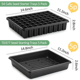 RooTrimmer 5 Pack Seedling Starter Trays No Holes and 5 Pack 54 Cell Seed Starter Trays Extra Deep 2.8" - Heavy Duty Plastic Nursery Trays for Seed Germination & Plant Propagation (5 Sets)