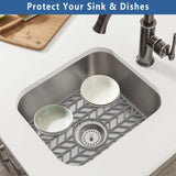 AWOKE Silicone Sink Protectors for Kitchen Sink, 12" x 11" Mat for bottom of sink, Center Drain Hole, Protect from Stains, Scratches, Dishwasher Safe Grid for Kitchen (2 Pack, Gray)