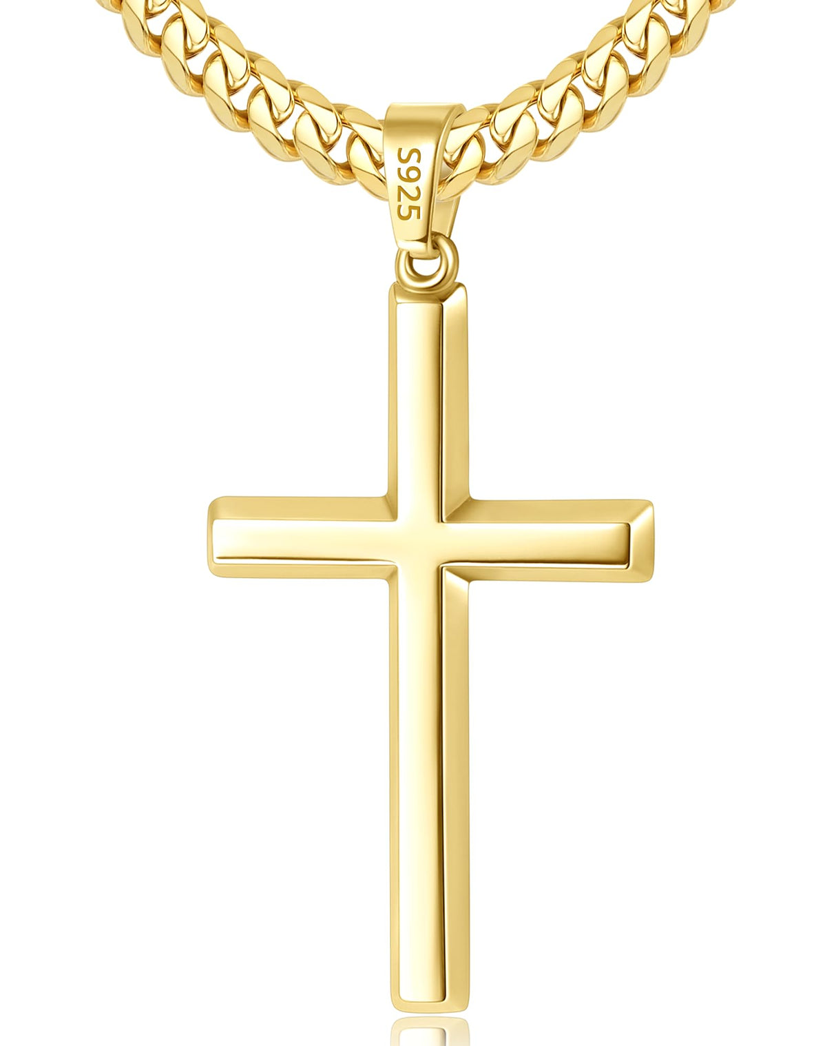 Lovjewl 18K Gold Cross Necklace for Men, Gold Cross Pendant Necklace with 4mm Stainless Steel Cuban Link Chain, Mens Chain Necklaces, Gold Chains for Men 22 Inch