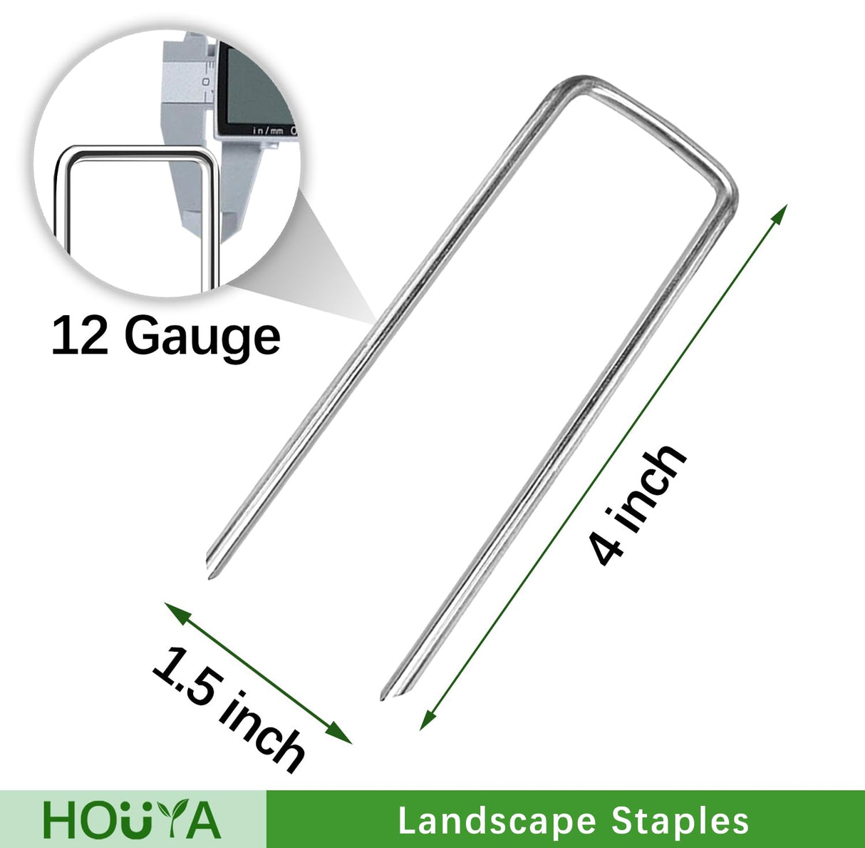 HOUYA 200 Pack Landscape Staples 4 Inch 12 Gauge Garden Stakes Galvanized Garden Staples Ground Pins Anti-Rust Ground Stakes for Weed Barrier, Irrigation Tubing, Yard Lawn, Landscape Fabric