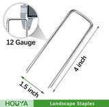 HOUYA 200 Pack Landscape Staples 4 Inch 12 Gauge Garden Stakes Galvanized Garden Staples Ground Pins Anti-Rust Ground Stakes for Weed Barrier, Irrigation Tubing, Yard Lawn, Landscape Fabric