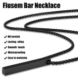 Fiusem Black Pendant Necklace for Men, Rectangular Pierced Necklace 26Inch