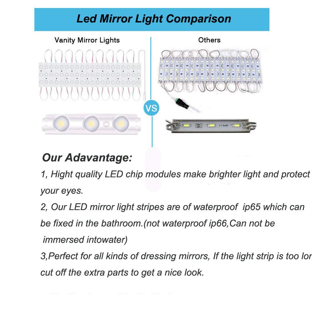 Led Vanity Mirror Lights, Hollywood Style Vanity Make Up Light, 10ft Ultra Bright White LED, Dimmable Touch Control Lights Strip, for Makeup Vanity Table & Bathroom Mirror, Mirror Not Included