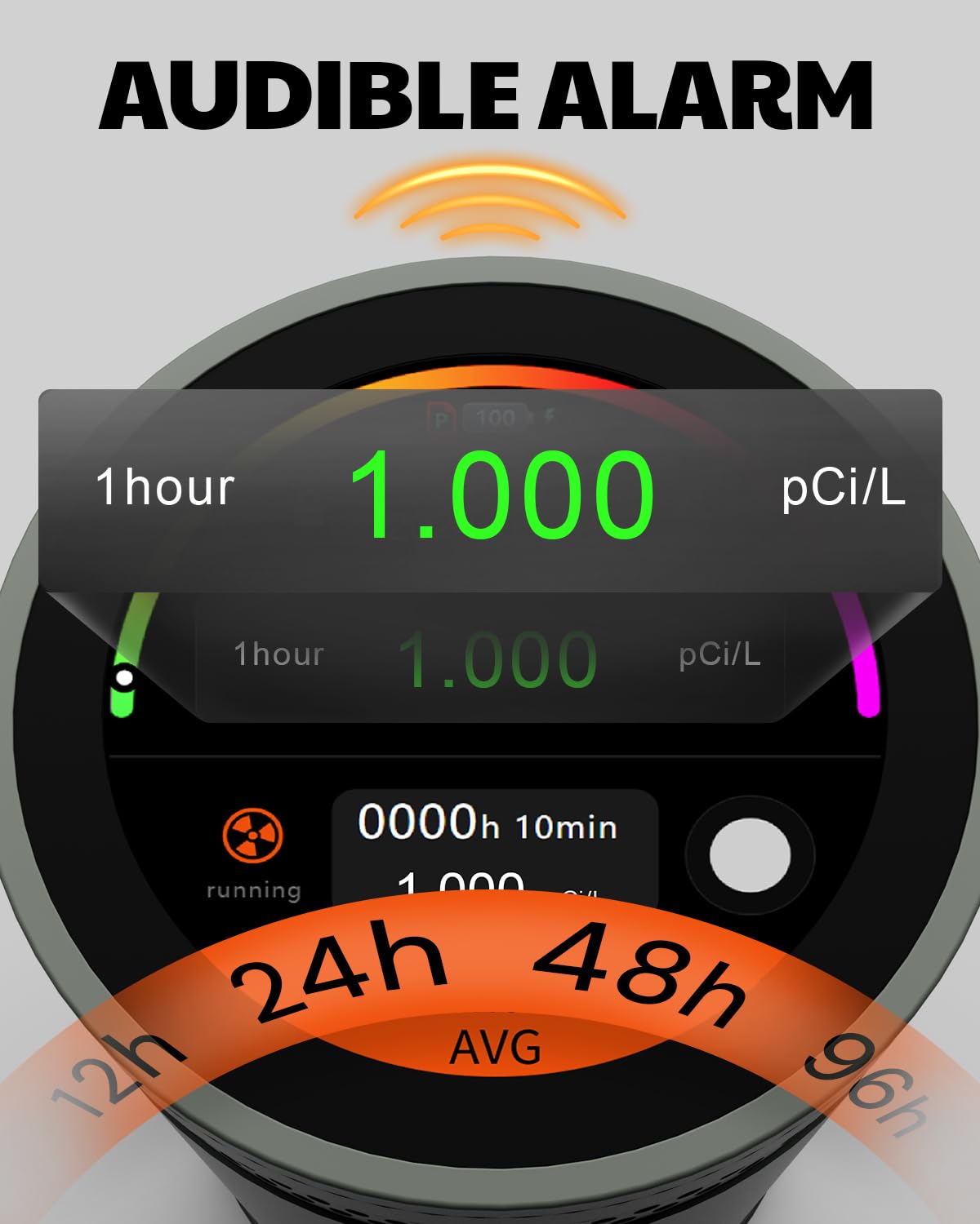 AEGTEST HOUND-3699 Radon Detector, 10-Minute Measurement Updates, Audible & Visual Alarm, Touchscreen Color Display, Long-Term Radon Concentration Monitoring for Home, pCi/L - Black