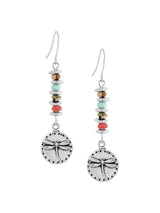 MINACHI Boho Dragonfly Silver-Tone with Stone Bead Accent Dangle Earrings