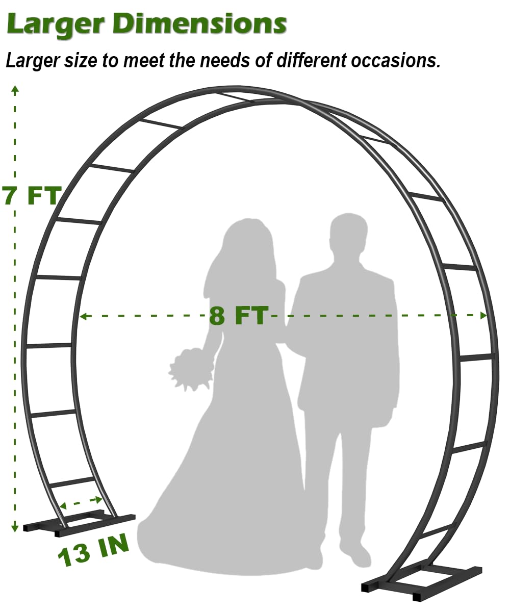 Queension 8Ft Wide 7Ft High Metal Wedding Arch for Ceremony Party, Black
